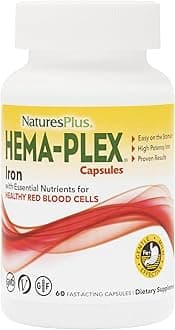 Hema-Plex Iron - 60 Fast-Acting Capsules - 85 mg Chelated Iron + Vitamin C & Bioflavonoids for Healthy Red Blood Cells - Vegan, Gluten Free - 30 Servings
