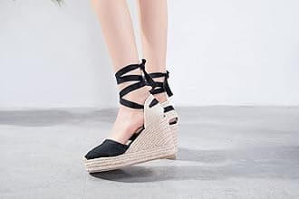 U-lite Womens Espadrille Wedge Sandals Closed Toe Platform Lace Up Ankle Strap Slingback Summer Dress Shoes