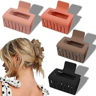 4 Pack Matte Hair Clips for Thin & Thick Hair - 2 Square Medium Claw Clips in Neutral Color (Cute for Women)
