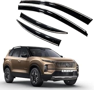 ROYALTECH Premium Chromeline & Silverline Unbreakable Car Rear Window Wind Deflectors & Side Door Visor Rain Guard Compatible with (Tata Safari (2023 Onwards))