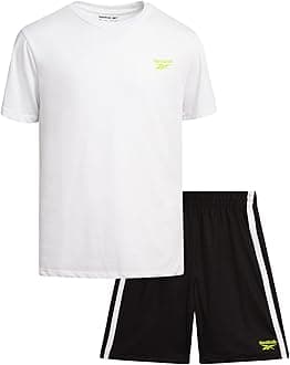 Reebok Boys Athletic Shorts Set - 2 Piece Summer Clothes Outfit with Pocket Tee and Boys Running Shorts for Active Kids