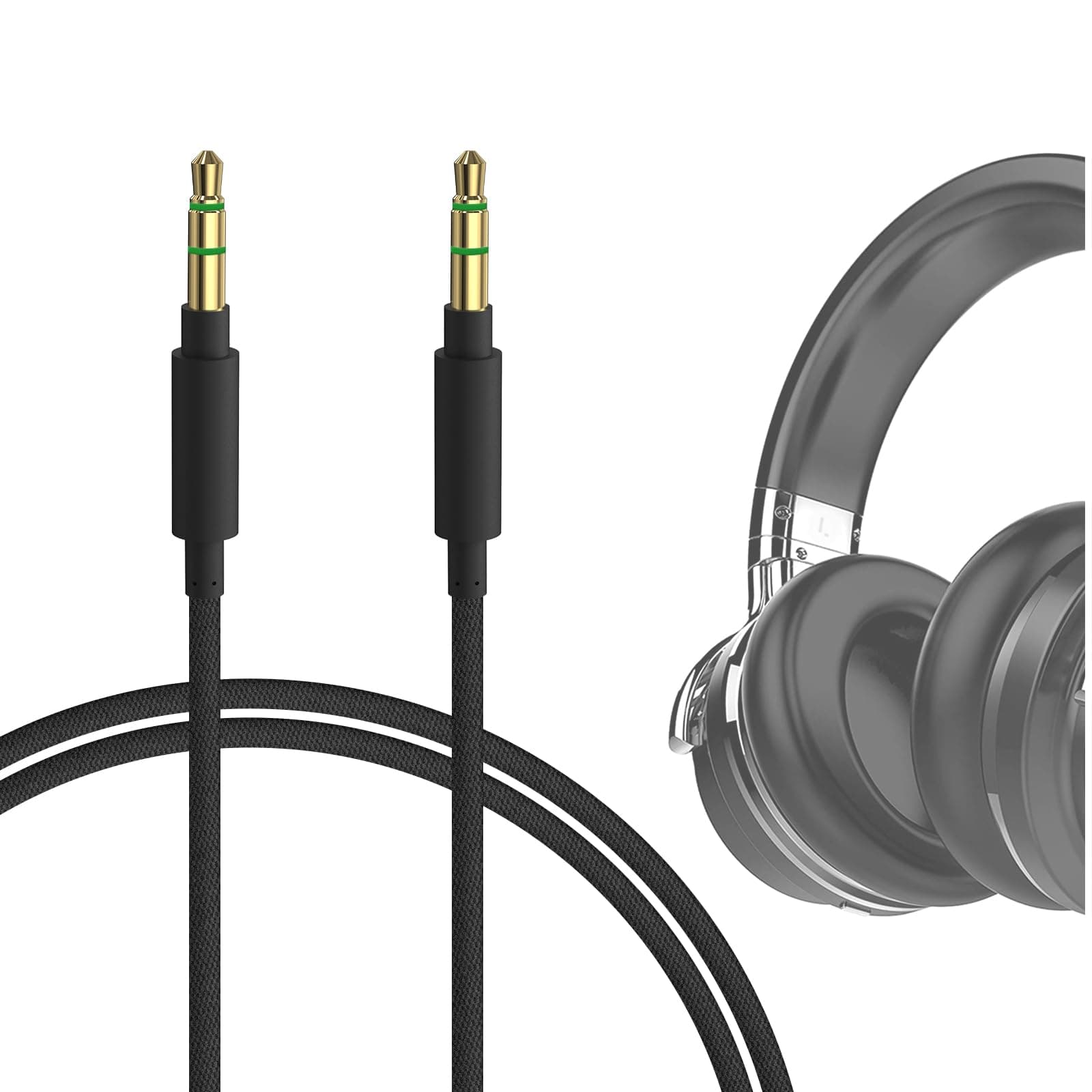 GEEKRIA Audio Cable Compatible with COWIN E8 SE7 E7PRO E7, Anker Soundcore Space One, Space Q45, Life Q30 Headphones Cable, 1/8" (3.5mm) to 3.5mm Braided Nylon Replacement Stereo Cord (4 ft/1.2 m)