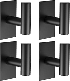 VAEHOLD Adhesive Hooks, Heavy Duty Wall Towel Hooks Stainless Steel Door Hooks for Hanging Coat, Hat, Towel, Robe, Key, Clothes, Closet Hook Wall Mount for Home, Kitchen, Bathroom, Office (Black)