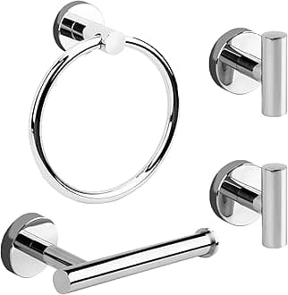 4 Pieces Polished Chrome Bathroom Hardware Set,Toilet Paper Holder and Hand Towel Holder Set, Towel Ring Wall Mounted, Stainless Steel Bathroom Accessories Set Chrome