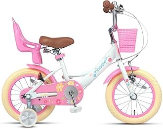 Glerc Maggie 12 14 16 20 Inch Kids Bike for 2-13 Years Old, Girls Bicycle with Doll-Seat & Basket & Stabilisers & Kickstand, Multiple Colors