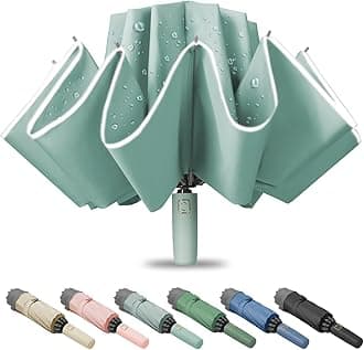 Large Windproof Travel Umbrella, Portable Reverse Folding Car Umbrella, Compact Inverted Design with Waterproof Canopy, Automatic, 10 Durable Ribs, 45.6/13 Inch, Fits Backpack