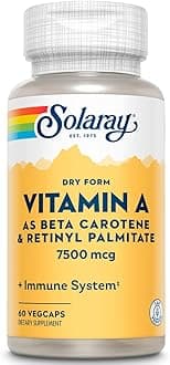 SOLARAY Dry Form Vitamin A - Vitamin A as 60% Beta Carotene and 40% Retinyl Palmitate with Carrot Powder - Eyes, Antioxidant Activity, and Immune System Support - 60 Servings, 60 VegCaps