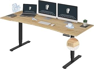 FLEXISPOT E6 Essential Bamboo 3 Stages Dual Motor 78x30 Inch Electric Height Adjustable Standing Whole-Piece Board Desk Sit Stand Up Desk (Black Frame + Bamboo Curved Desktop)