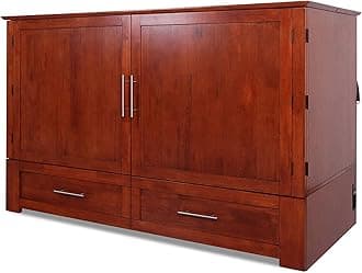 Emurphybed Daily Delight Murphy Cabinet Chest Bed with Charging Station & 6" Memory Foam Mattress, Queen (Cherry)