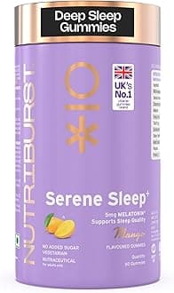 Nutriburst Serene Sleep 5MG Melatonin Gummies for Quality Deep Sleep, Fresh Wake Up | No Stress & Anxiety | Natural Non-Addictive, Non Habit Forming, No Added Sugar Sleep-Aid | Mango Flavor (60 Gummy)