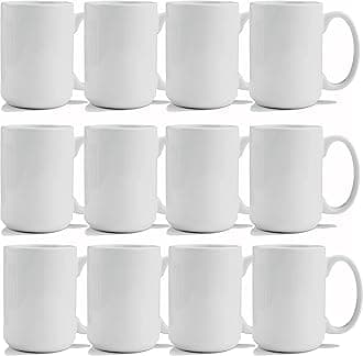 TANGLONG Sublimation Mugs 15 oz, Sublimation Blanks, Bulk Coffee Mugs,White Cups for Coffee,Latte, Soup, Milk, Hot Cocoa Set of 12