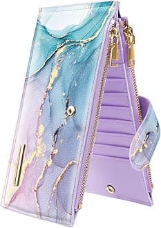 Womens RFID Blocking Large Capacity Wallet Multi Card Organizer Bifold Wallet for Women with Zipper Pocket, Gradient Marble