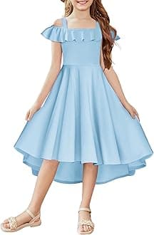 Arshiner Girls Summer Dress Off Shoulder Flutter Sleeve Midi Swing Cassual Formal Dresses with Pocket