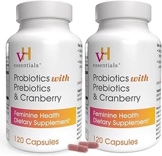 vH essentials Probiotics for Women with Prebiotics, Cranberry & Vitamin C – 120 Capsules -2 Pack – Vaginal Probiotics Support Gut Balance, Vaginal Health & Urinary Tract Health for Women