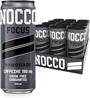 NOCCO Sugar Free Energy Drink – 180mg High Caffeine, Enriched with Amino Acids & Vitamins, Ideal for Pre Workout – 12 x 330ml (Ramonade)