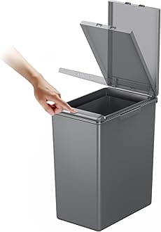 EKO Morandi 20L Kitchen Recycling Bin with Touch-Top Lid, Slim Plastic Rubbish Bin with Recycling Stickers and Easy-Clean Finish, Compact Design for Home or Office, Dark Grey