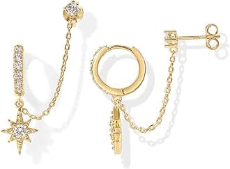 PAVOI14K Gold Chain Earrings for Women, Cubic Zirconia Pearl Hoop Earrings for Women