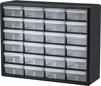 Akro-Mils 10124, 24 drawer plastic parts storage hardware and craft cabinet, 20-inch w x 6-inch d x 16-inch h, black