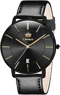 devaco Mens Watches, Minimalist Fashion Simple Wrist Watch for Men Analog Date with Leather Strap，Ultra Thin and Stylish Large dial Watches for Men.