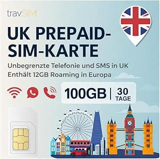 travSIM UK SIM Card | 100GB Data + Unlimited Calls & Texts | 4G/5G Speed | Works Throughout the UK | SIM Card UK is Valid for 30 Days