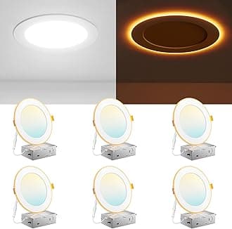 Amico 6 Pack 6 Inch 5CCT LED Recessed Ceiling Light with Night Light, 2700K/3000K/3500K/4000K/5000K Selectable Ultra-Thin Recessed Lighting, 12W=110W, 1100LM, Dimmable Canless Wafer Downlight ETL&FCC