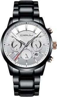 Men's Business Casual Chronograph Quartz Waterproof Wristwatch Black Leather Strap