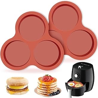 JOERSH 2-PK Air Fryer Egg Mold, 4 Inches Round Egg Bites Silicone Molds, Air Fryer Baking Pan Non-Stick for Breakfast Sandwiches, Hamburger Buns, Pancake, Jumbo Muffin Tops