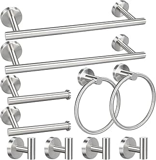 10pcs Bathroom Hardware Set, Brushed Nickel Bathroom Hardware Set, Including 16" Hand Towel Bars, Toilet Paper Holders, Towel Rings, Robe Towel Hooks