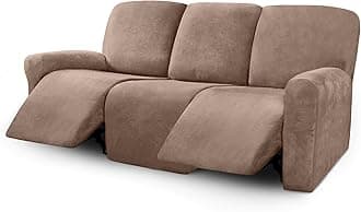 ULTICOR Velvet 8-Pieces Recliner Sofa Covers Stretch Reclining Couch Covers for 3 Cushion Reclining Sofa Slipcovers Furniture Covers Thick Soft Washable (3 Seater Recliner Cover, Sand)