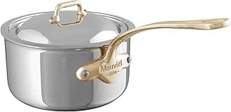 M'Cook B 5-Ply Polished Stainless Steel Sauce Pan With Lid, And Brass Handle, 1.8-qt, Made In France