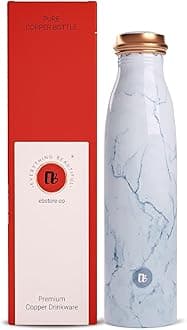 EB-Everything Beautiful Pure Copper Water Bottle 1 Litre Leakproof with Marble Design Printed Seamless Shape made of Tamba Suiatable Birthday Gift for Men & Women by ebstore