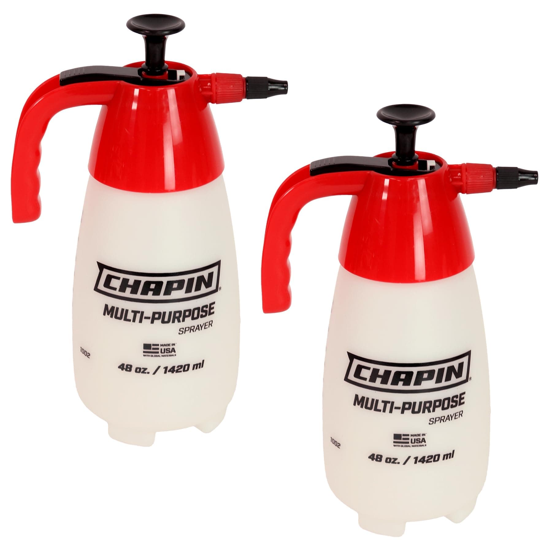 Chapin 10022 Handheld Pump Sprayer, 48oz, MultiāPurpose, Translucent Poly Tank, WideāMouth Opening, Adjustable Cone Nozzle & AntiāClog Filter for Weed, Fertilizer & Pest Applications, 2 Pack