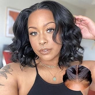 Glueless Bob Wig Human Hair Pre Plucked Pre Cut Body Wave Lace Front Wigs for Black Women Wear and Go No Glue 4x4 Lace Closure10 Inch