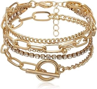 Gold Bracelets for Women Chunky Gold Layered Link Bangle for Women Dainty Boho Stackable Bracelet Set
