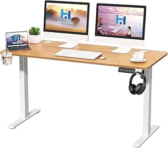 Electric Height Adjustable Standing Desk, 140 x 60 cm Large Sit Stand Up Computer Table Workstations for Home Office (Oak colored veneer)