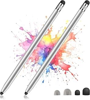 2 Pack Stylus Pens for Touch Screens, High Sensitivity Precision Capacitive Stylus Pen Compatible with iPad iPhone Samsung Tablets All Universal Touchscreen Devices with 4 Rubber Tips (Silver)