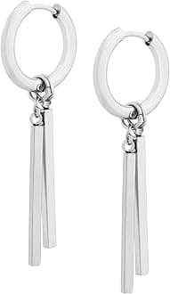 HAQUIL Silver Plated Bar Drop Earrings Vertical Long Dangle Jewelry for Men Women