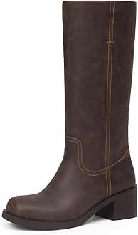 Adolilove Mid Calf Boots for Women Chunky Block Low Heel Square Toe Comfortable Casual Trendy Stylish Boots