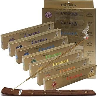 Chakra Incense Sticks Variety Pack and Incense Stick Holder Bundle with Seven Chakra Inspired Fragrances