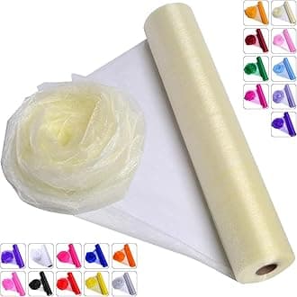 Crystal Organza Fabric Tulle - 16" by 50 Yards Sheer Fabric for Wedding Party Decoration Bridal Shower Tutu Roll Netting Spool Ribbon Wrapping (Ivory)