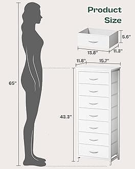 Huuger Tall Dresser for Bedroom, 7 Drawer Dresser & Chests of Drawers, Fabric for Closet, Bedroom, Night Stand, End Table with Metal Frame, Storage Tower with Fabric Bins, PU Leather, White