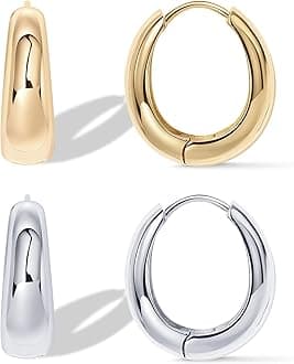 PAVOI 14K Gold Plated Sterling Silver Post Small Chunky Hoops Earrings | Thick Lightweight Gold Hoop Earrings for Women