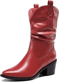 Women's Cowgirl Boots, Mid Calf Western Cowboy Chunky Heel Boots, Slouchy & Pull-on Ankle Booties for women