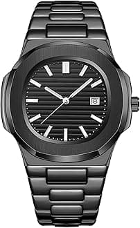 Wrist Watches for Men, Nautilus Stainless Steel Quartz Movement Date Luxury Diamond Style Men's Luminous Hands Casual Business Watches