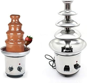 Chocolate Fondue Fountain 4 Tier Entertainment Party Fruit Dessert Dip Heat Base Stainless Steel Luxury Hot Chocolate Cream Fountain Commercial Max Capacity 1KG for Party Restaurant Wedding Hotel