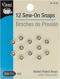 Dritz 80-40-65 Sew-On Snaps, Nickel-Plated Brass, Size 4/0 12-Count