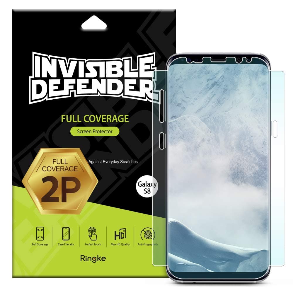 Ringke Invisible Defender Full Coverage [2 Pack] Compatible with Galaxy S8 Screen Protector, Edge to Edge Side Cover Case Friendly Scratch Resistant HD Clearness ID Film for Galaxy S8 (2017)