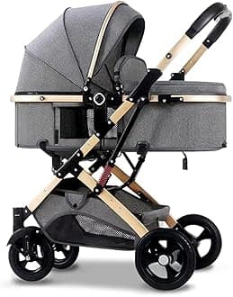 COOLBABY Baby Stroller with Canopy, Baby Bassinet Stroller, Infant Stroller with Reversible Seat with Rubber Wheel and Good Shock absorption (Gray)