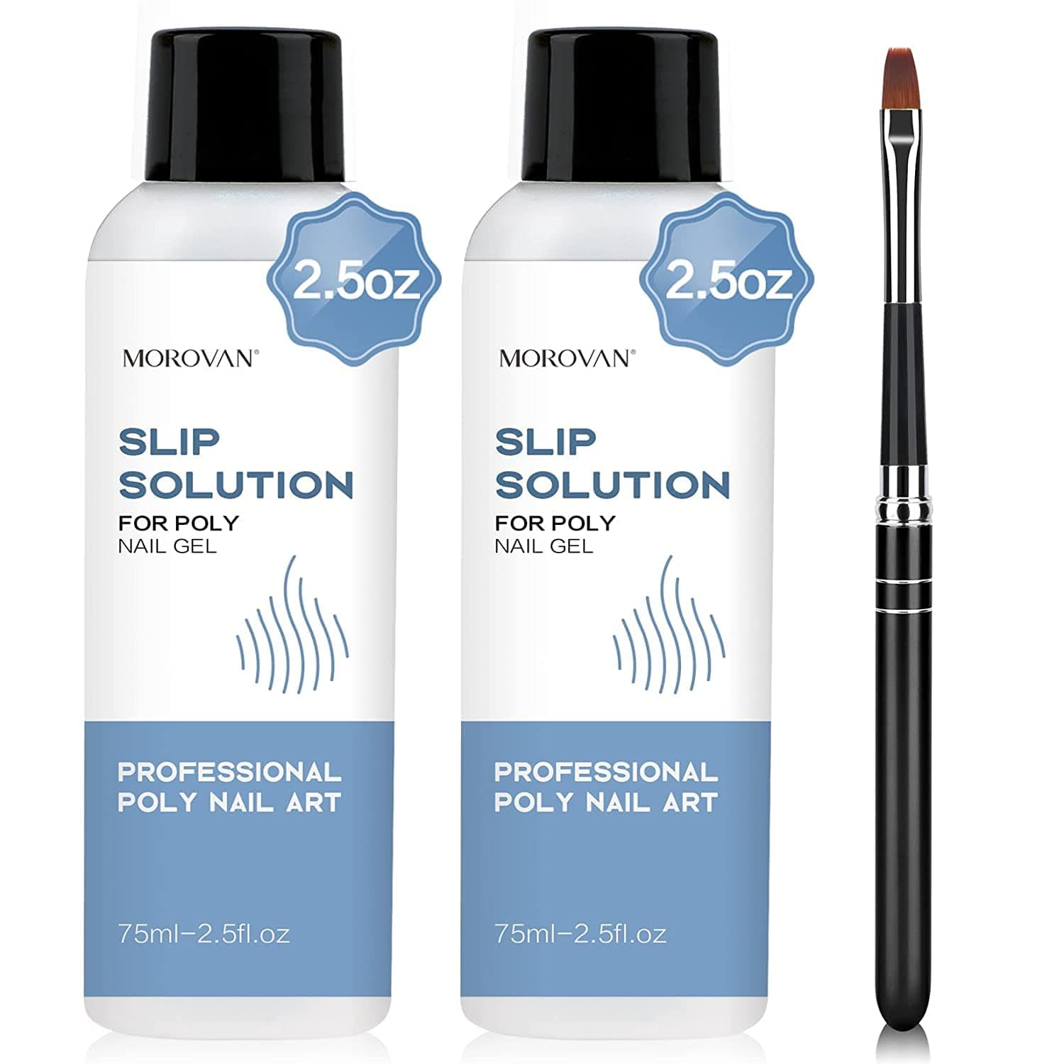 Morovan 2Pcs Slip Solution with Brush Poly Gel Slip Solution Nail Gel Builder Liquid Solution Quick Gel Slip Solution Anti-Stick Poly Gel Slip Solution for Nail Art DIY
