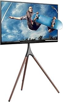 SKY-TOUCH 45"-65" Tripod TV Stand, Modern Easel TV Stand, Height Adjustable Swivel TV Floor Stand, Dark Walnut Legs for LED LCD Screens, Max VESA 600x400mm, 77lbs Capacity,(Install Manual Included)